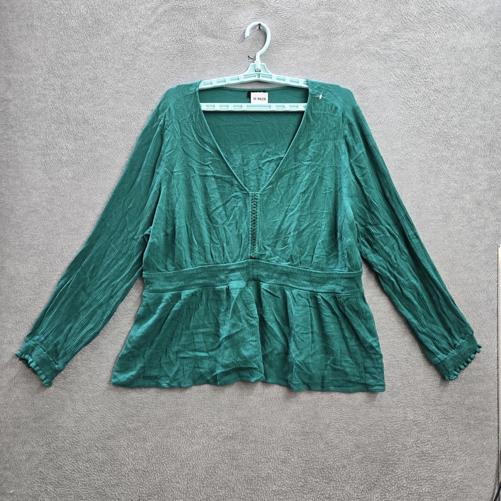 Torrid Women Blouse 3 Green Peplum Ruffle V-Neck Pullover